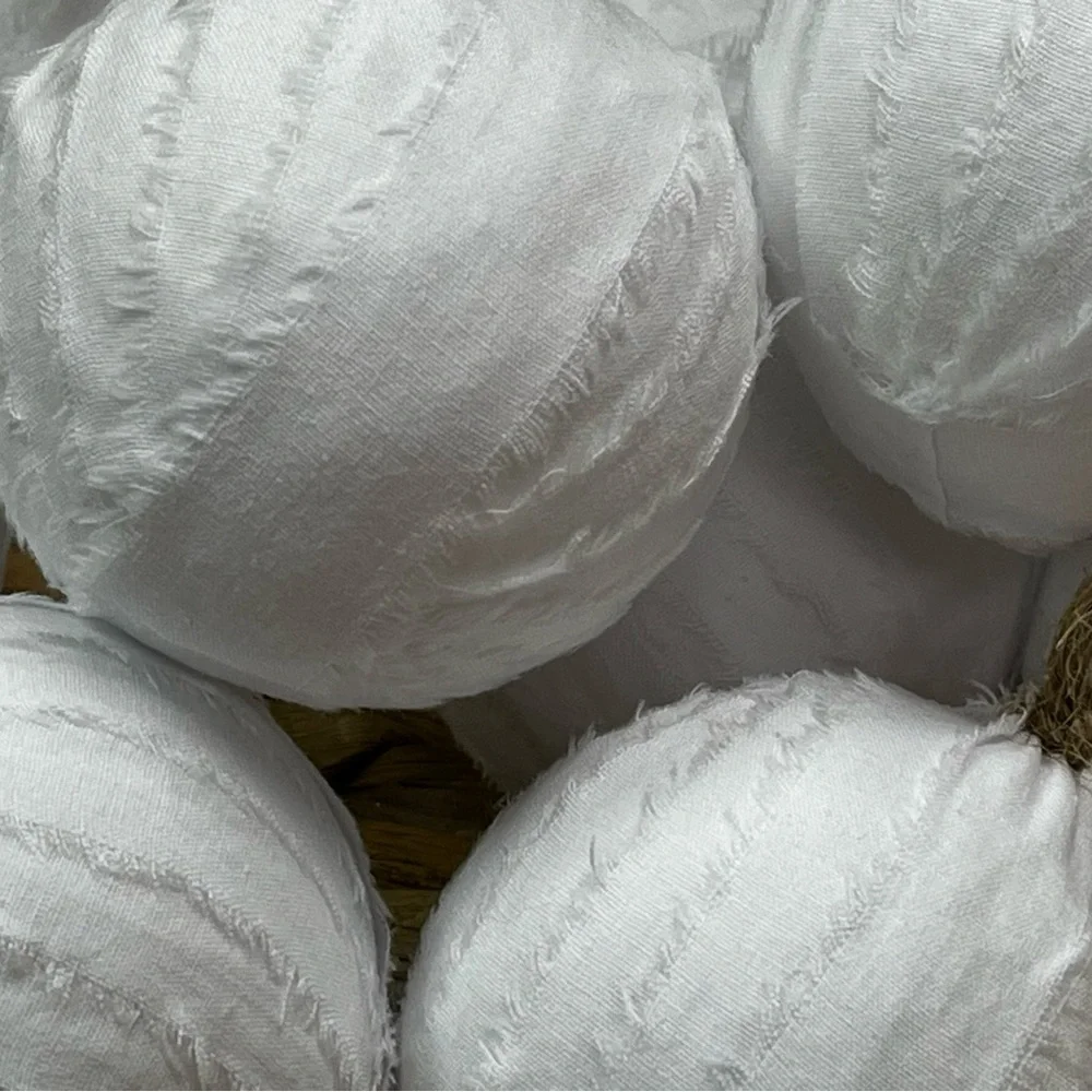 10 Snow White snowballs rag balls Christmas tree ornaments farmhouse bowl filler